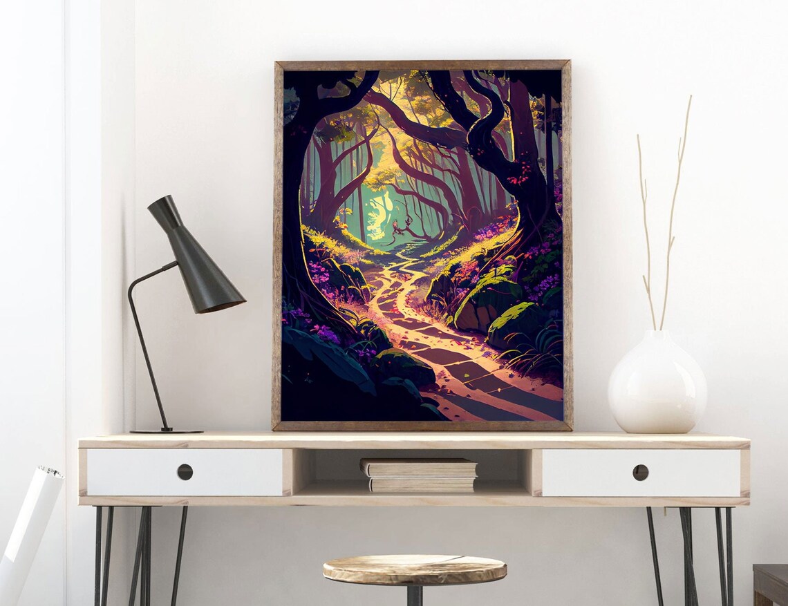 Path Into the Wood Forest, Nature Trees Art Print - Image 4
