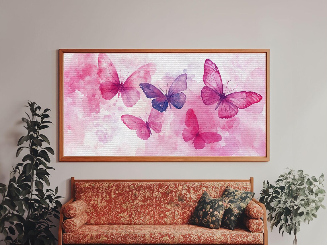 Pink Butterflies Watercolor Flight Whimsical Floral Bedroom Poster - Image 6