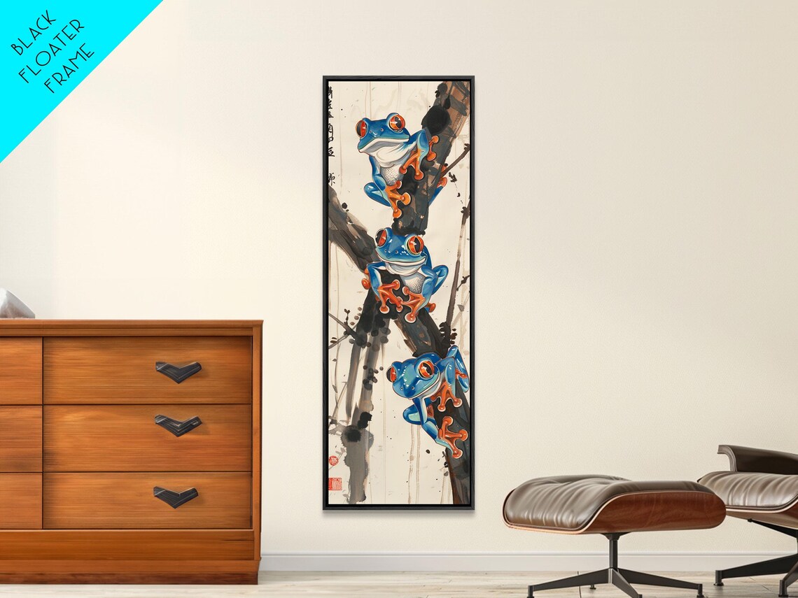 Three Blue Tree Frogs, Japanese Ukiyo-E Style - Image 5