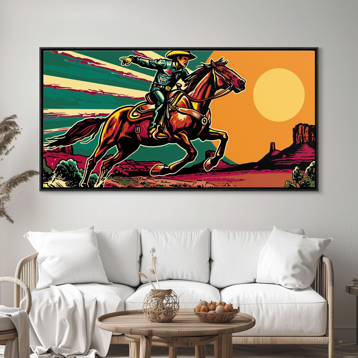 Vintage Cowboy Riding Horse Western Sunset Art Print - Image 5