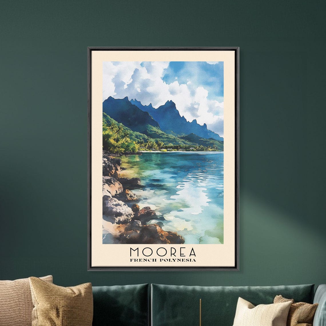 Moorea French Polynesia Volcanic Peaks Lagoon Watercolor Travel Poster - Image 5