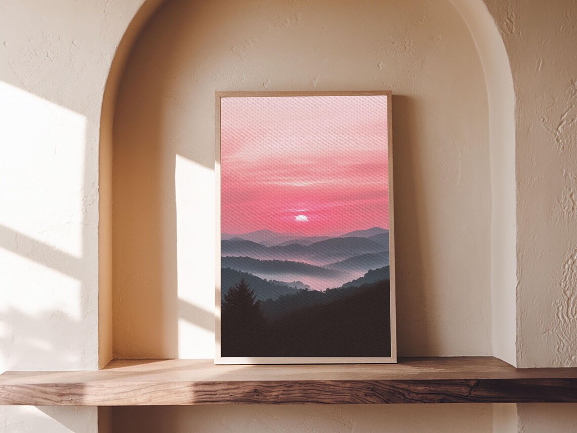 Smoky Mountains Sunset Pink Layered Ridges Misty Valley Travel Poster - Image 3