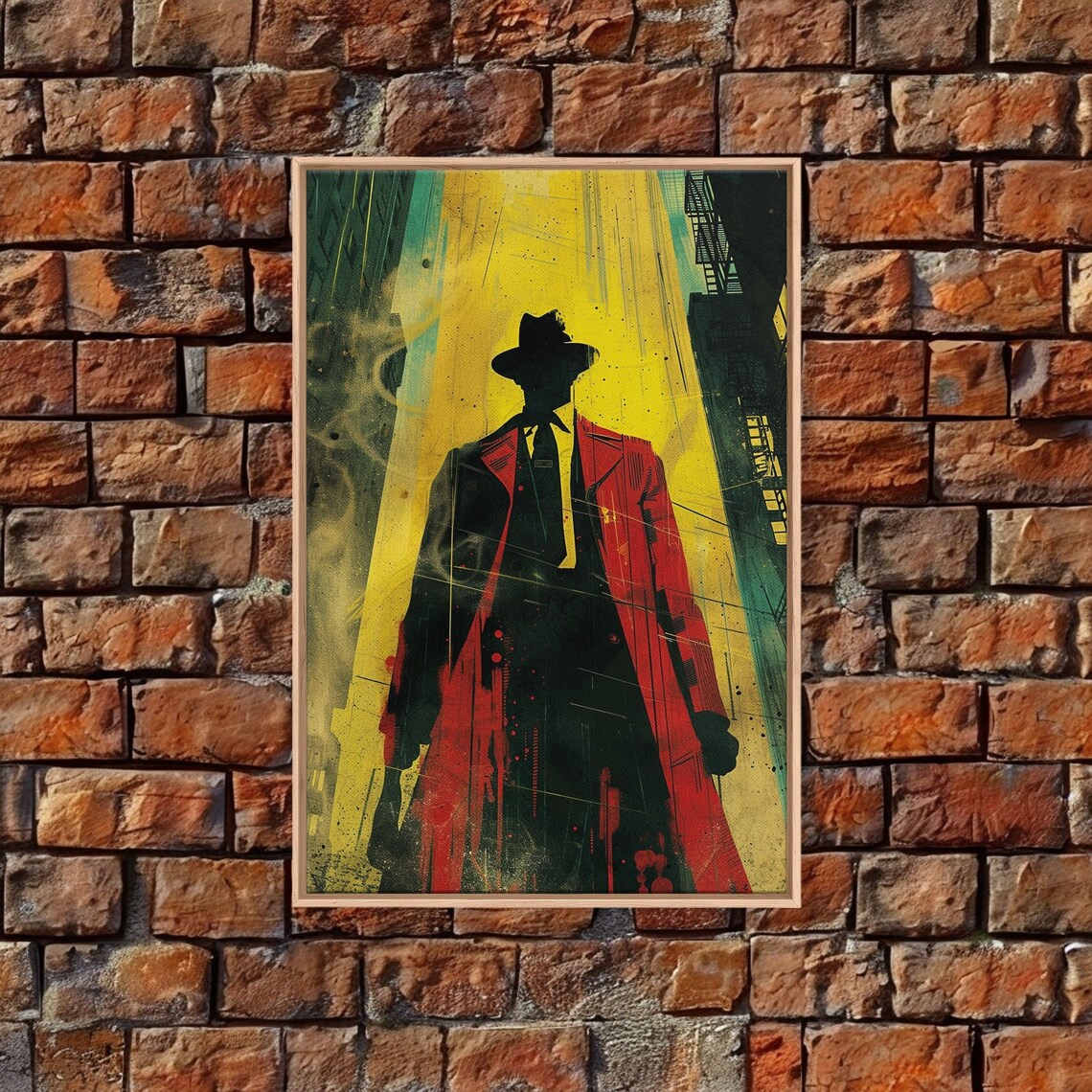 Noir Comic Detective Red Trench Coat Rainy City Gangster Wall Art