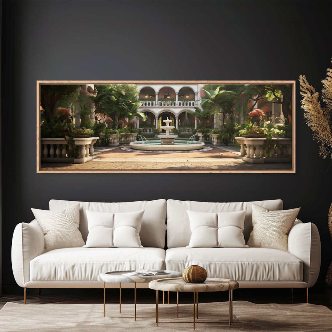 Mediterranean Courtyard Marble Fountain Arches Garden Painting Poster - Image 4