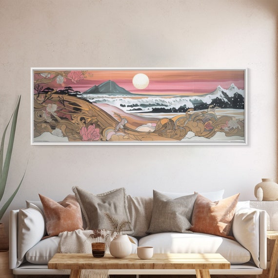 Japanese Seascape Art Print, Full Moon and Big Waves