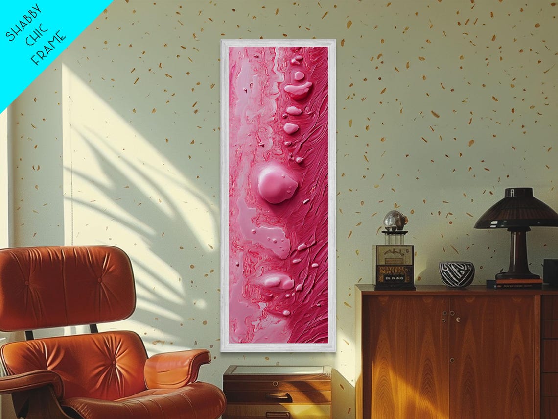 Glossy Pink Textured Abstract Water Drops Modern Wall Art Poster - Image 3