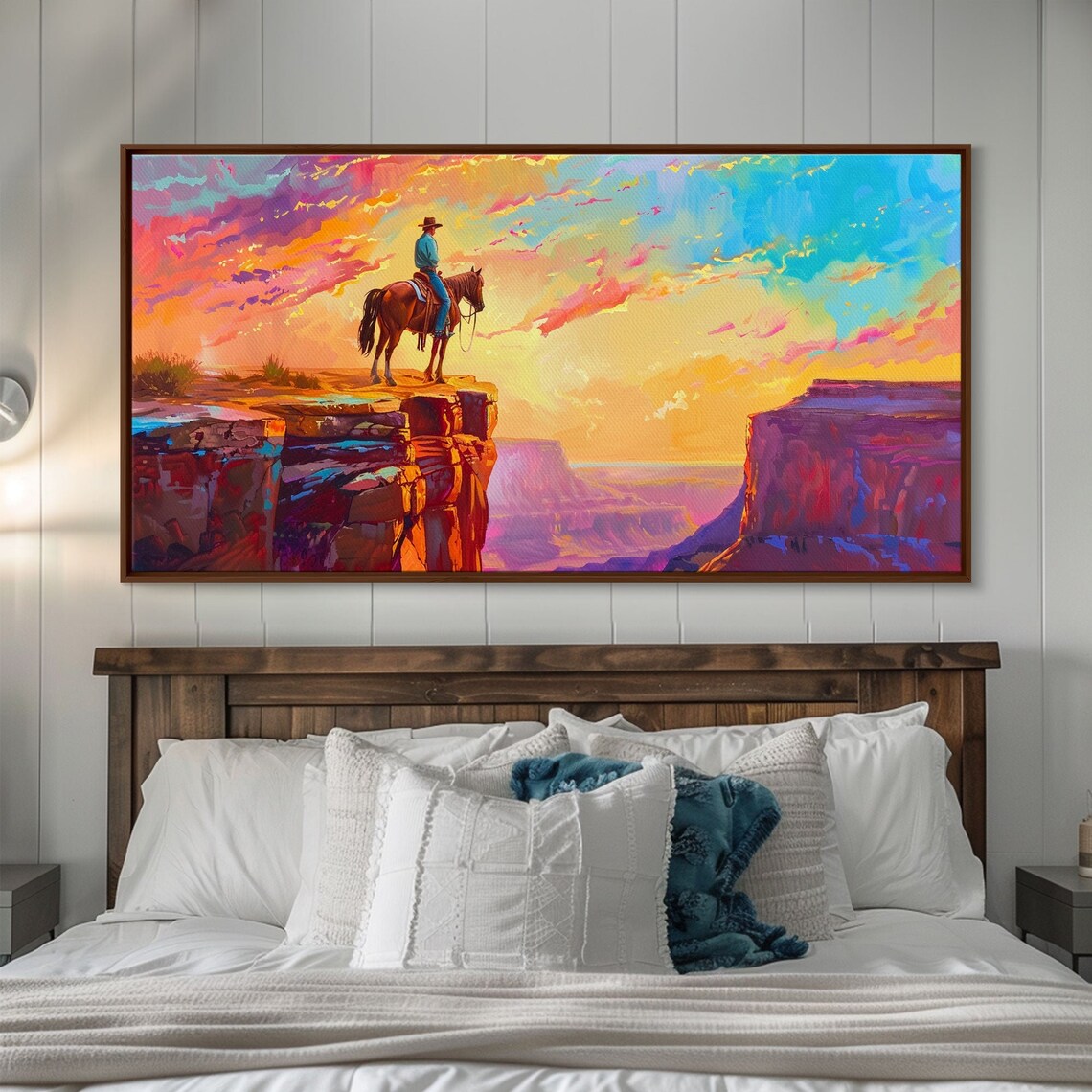 Lone Cowboy At Canyon Edge During Sunset Farmhouse Style Framed Print For Bedroom Wall Art Rustic Home Decor Western Landscape - Image 4
