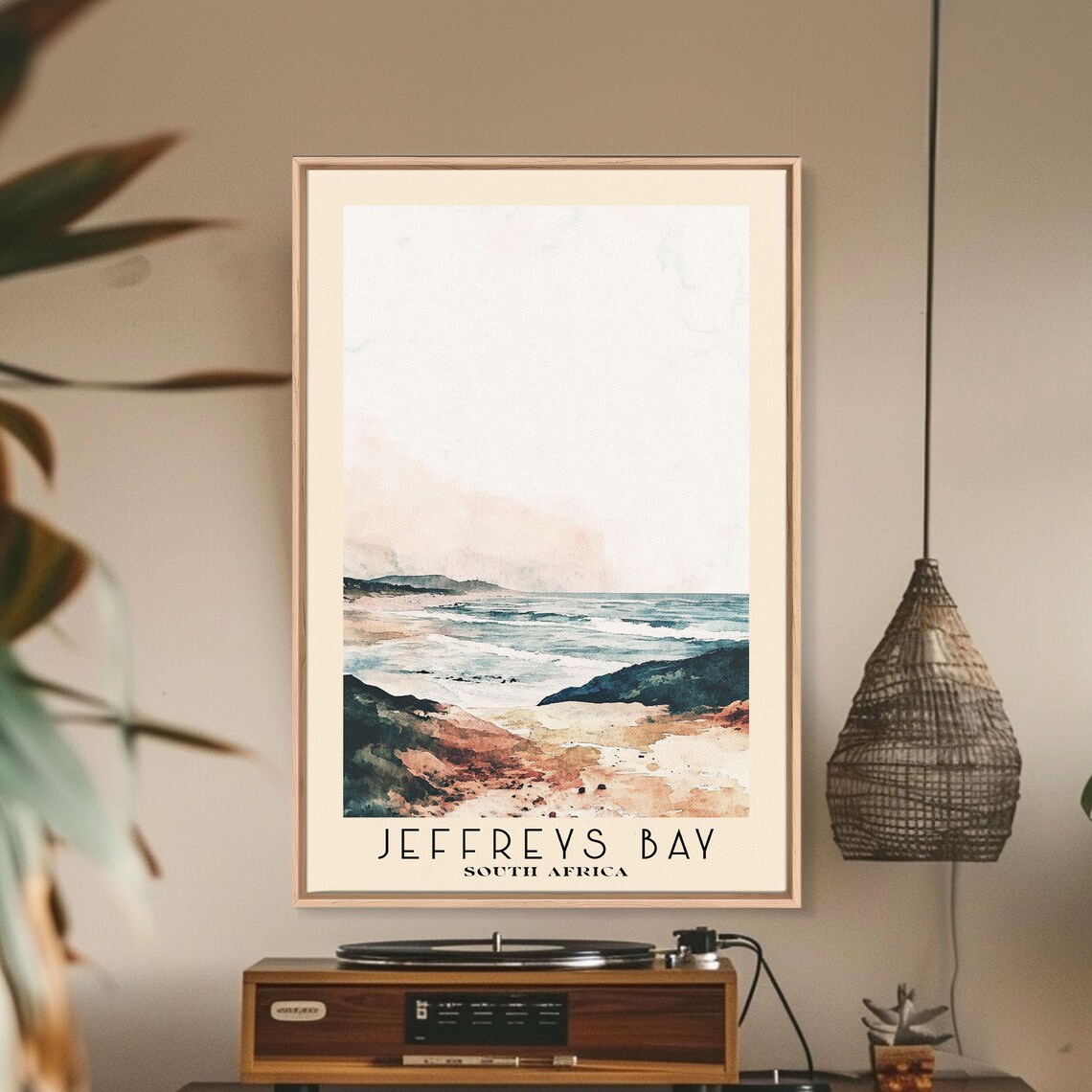 Jeffreys Bay South Africa Surf Waves Rocky Beach Watercolor Poster