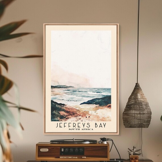 Jeffreys Bay South Africa Surf Waves Rocky Beach Watercolor Poster