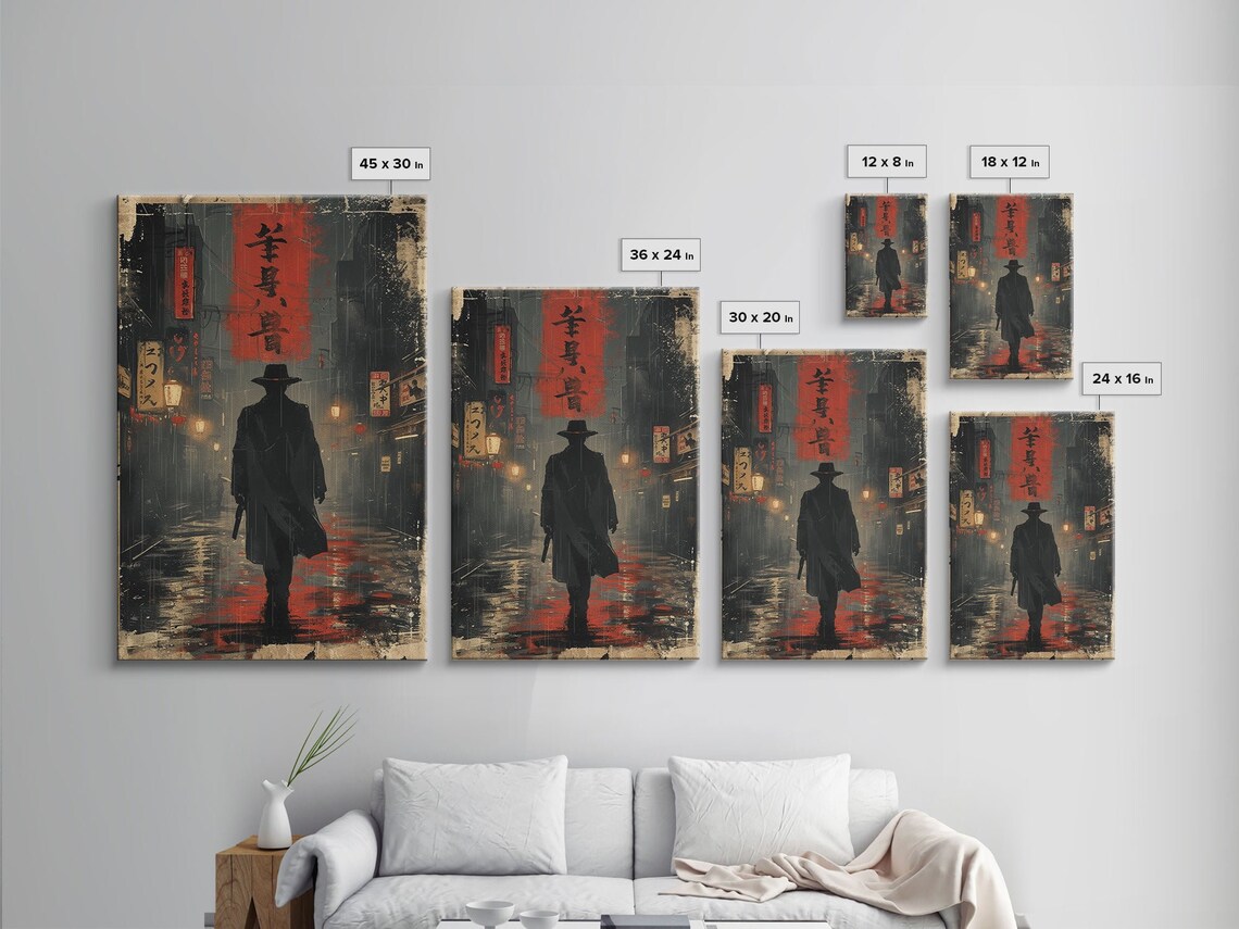 Rainy Tokyo Alley Detective Poster Noir Silhouette with Neon Kanji - Image 2