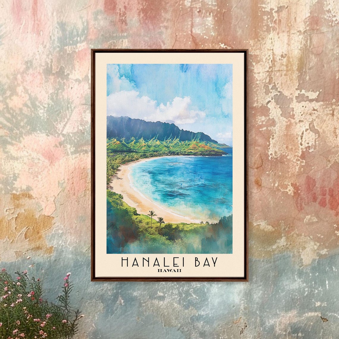 Hanalei Bay Hawaii Watercolor Beach Print Vacation Gift Hawaii Wall Art Framed Print Framed Beach Painting - Image 4