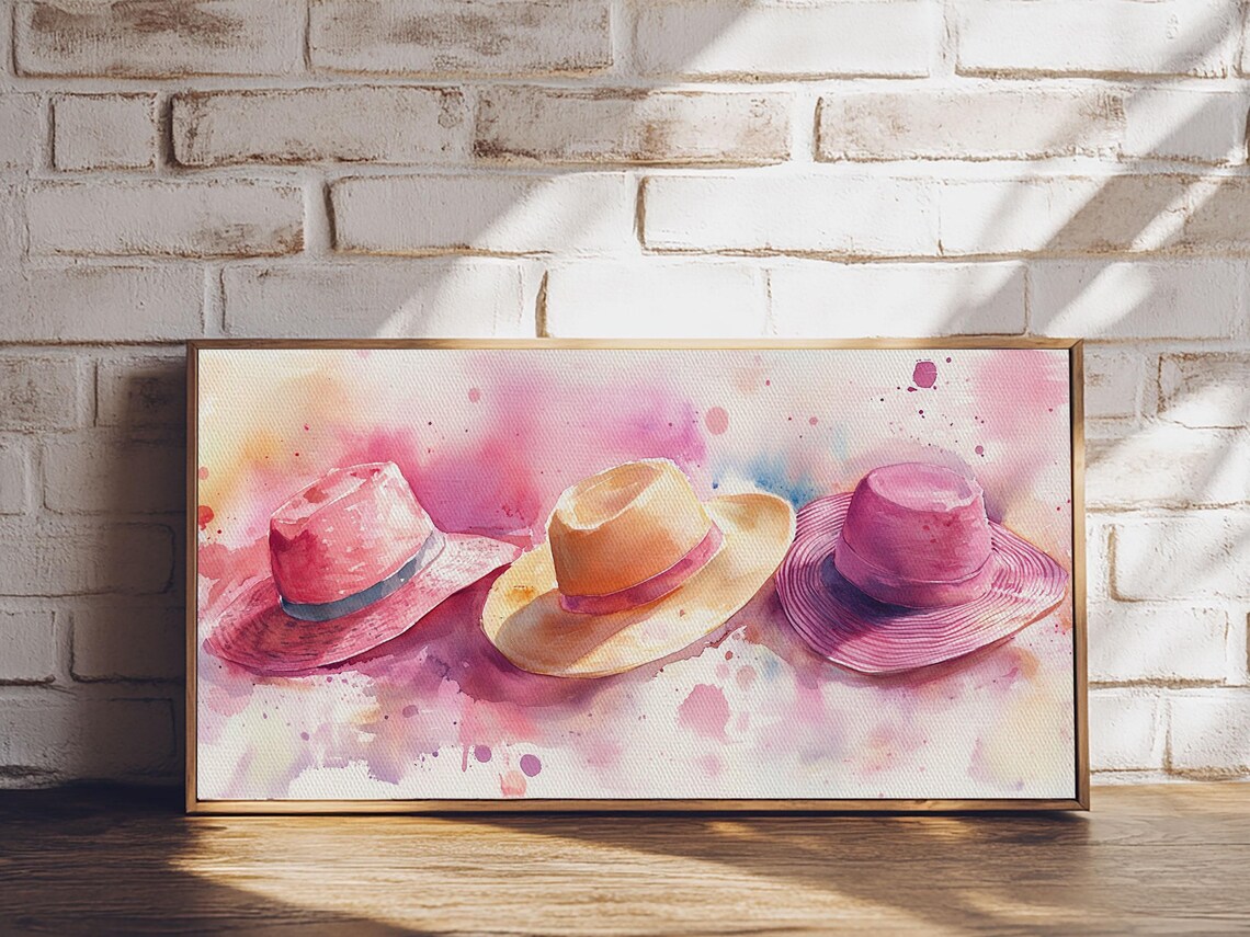 Straw Sun Hats Watercolor Coastal Summer Beach Vibes Decor Poster - Image 6