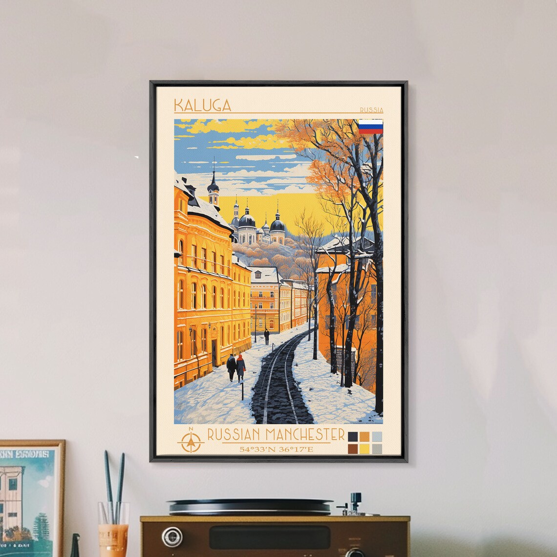 Kaluga Russia Snowy Golden Street Church Domes Winter View Poster - Image 5