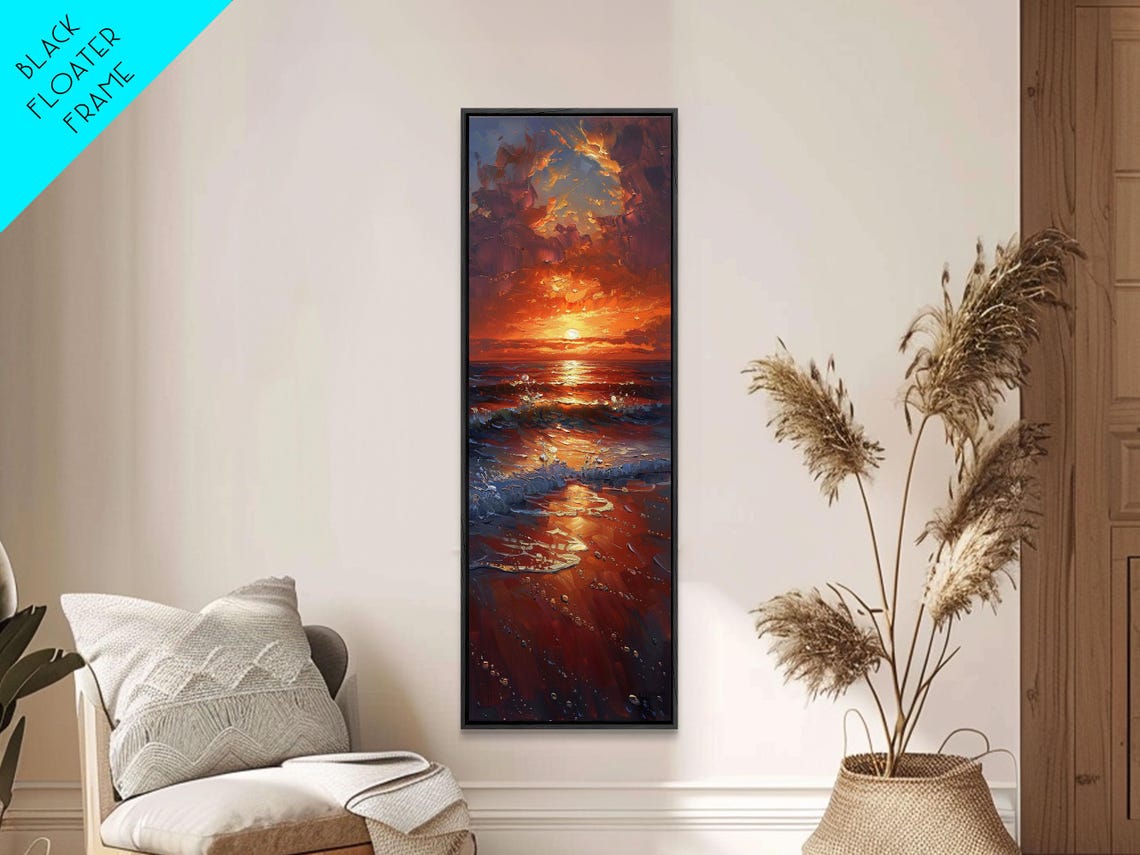 Fiery Sunset Beach Ocean Reflection Dramatic Waves Wall Print - Image 6