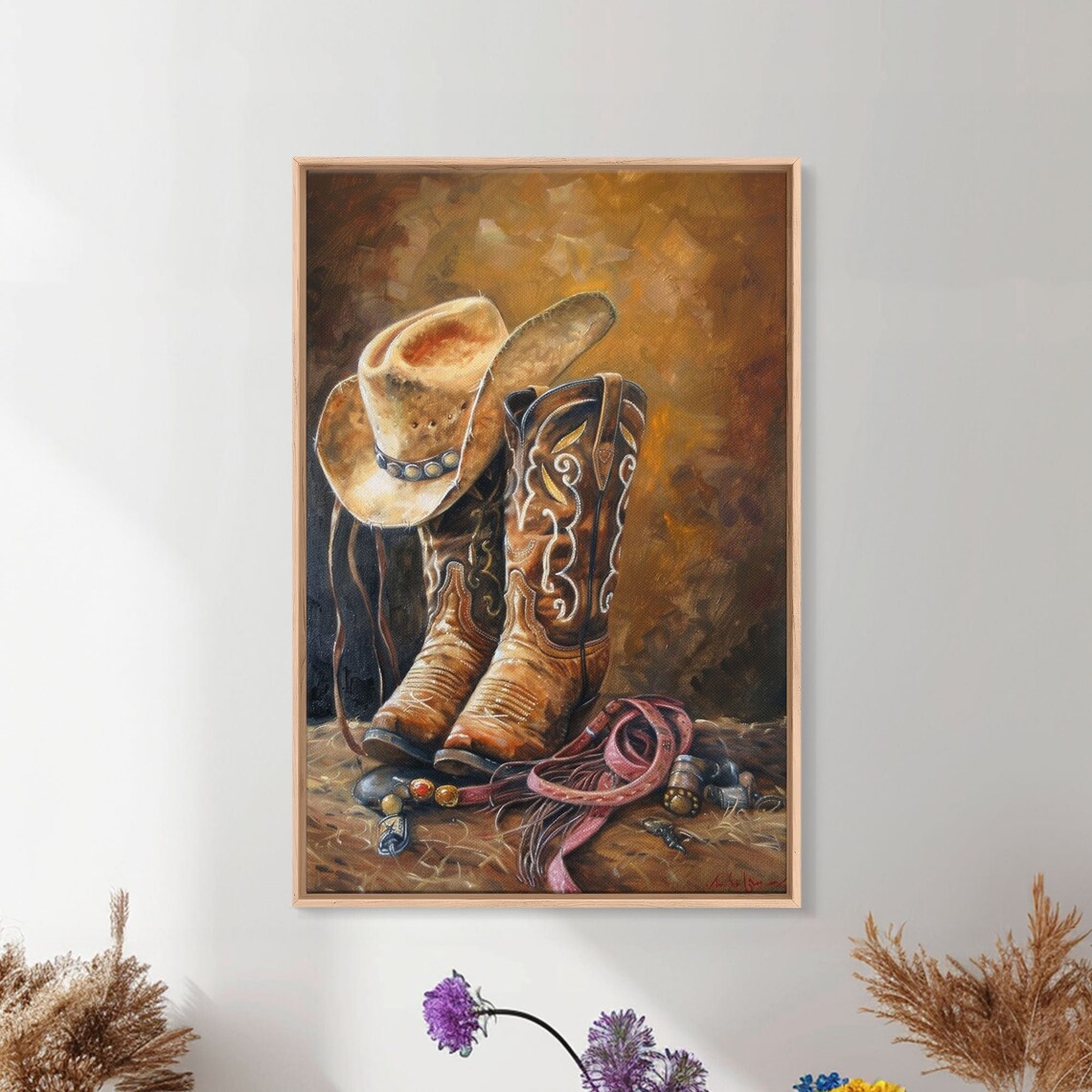 Cowboy Boots and Hat Rustic Western Art Print - Image 2
