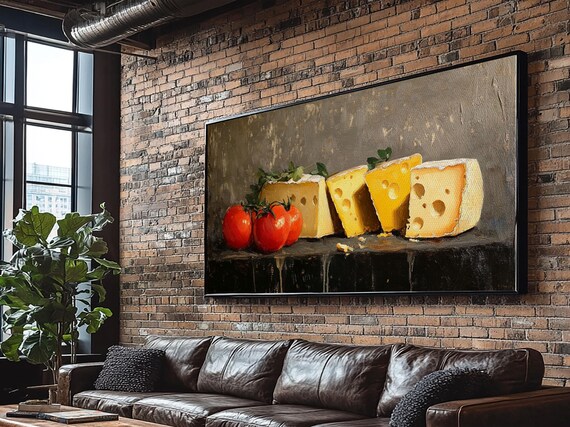 Still Life Of Tomatoes And Cheese Framed Print Kitchen Wall Art Kitsch Home Decor Food Oil Painting Wall Art