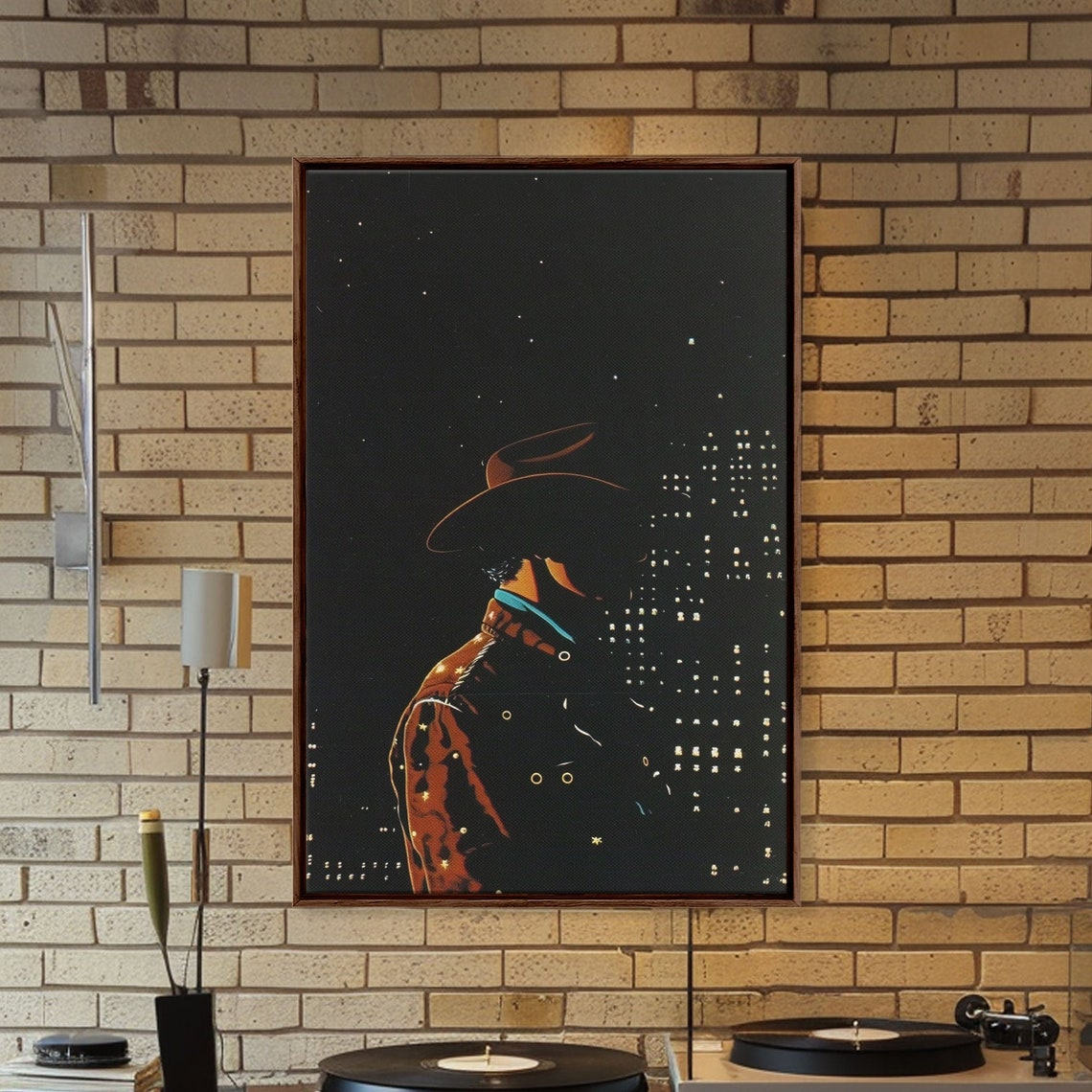 Cowboy Silhouette Against City Lights At Night Urban Western Poster - Image 3