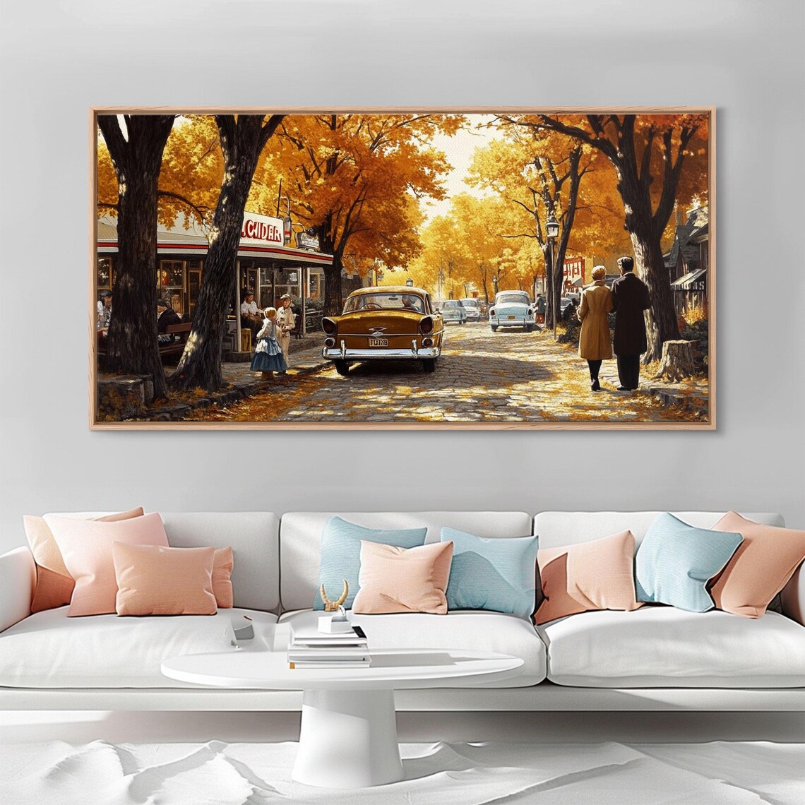 Retro 1950s Autumn Street Golden Trees Classic Cars Vintage Poster - Image 3