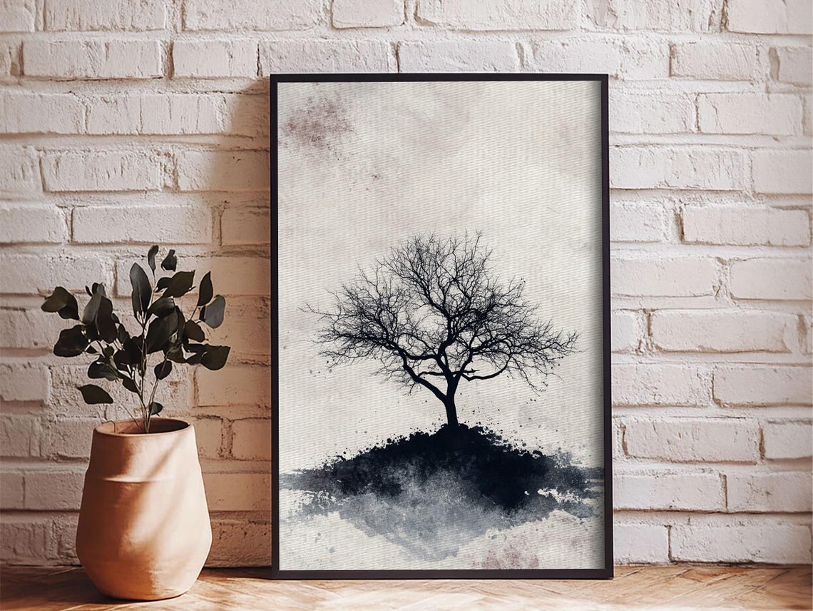 Black White Charcoal Bare Tree Sketch Minimalist Wabi Sabi Art Poster - Image 3