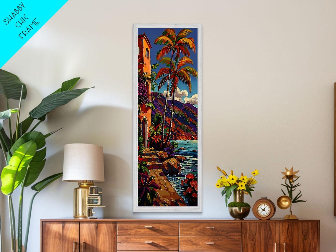 Mediterranean Coast Palm Trees And Villa Impasto Beach View Poster - Image 5
