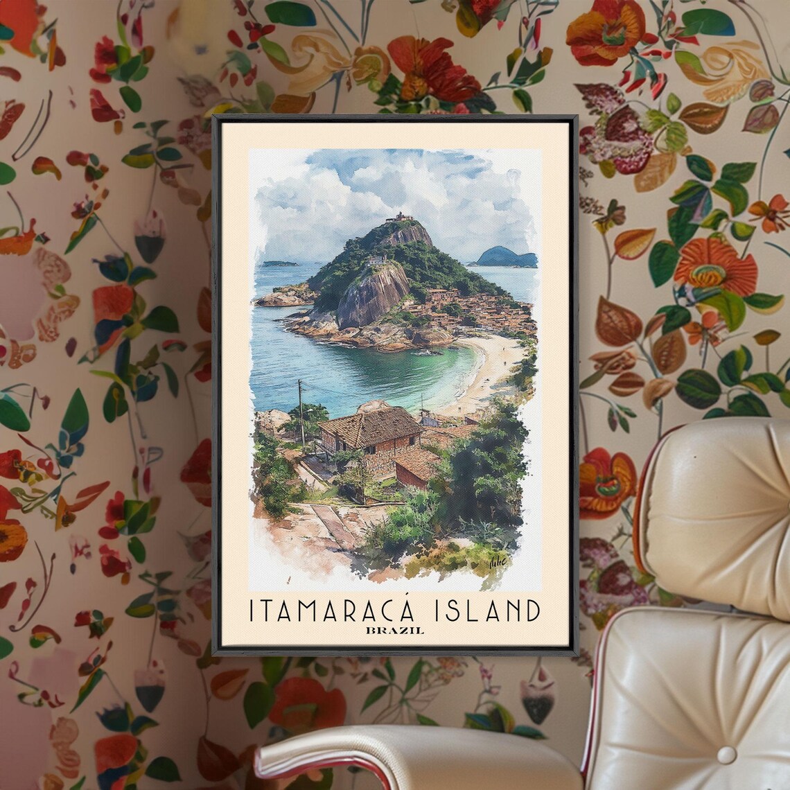 Itamaraca Island Brazil Hilltop Village Beach Cove Watercolor Poster - Image 2