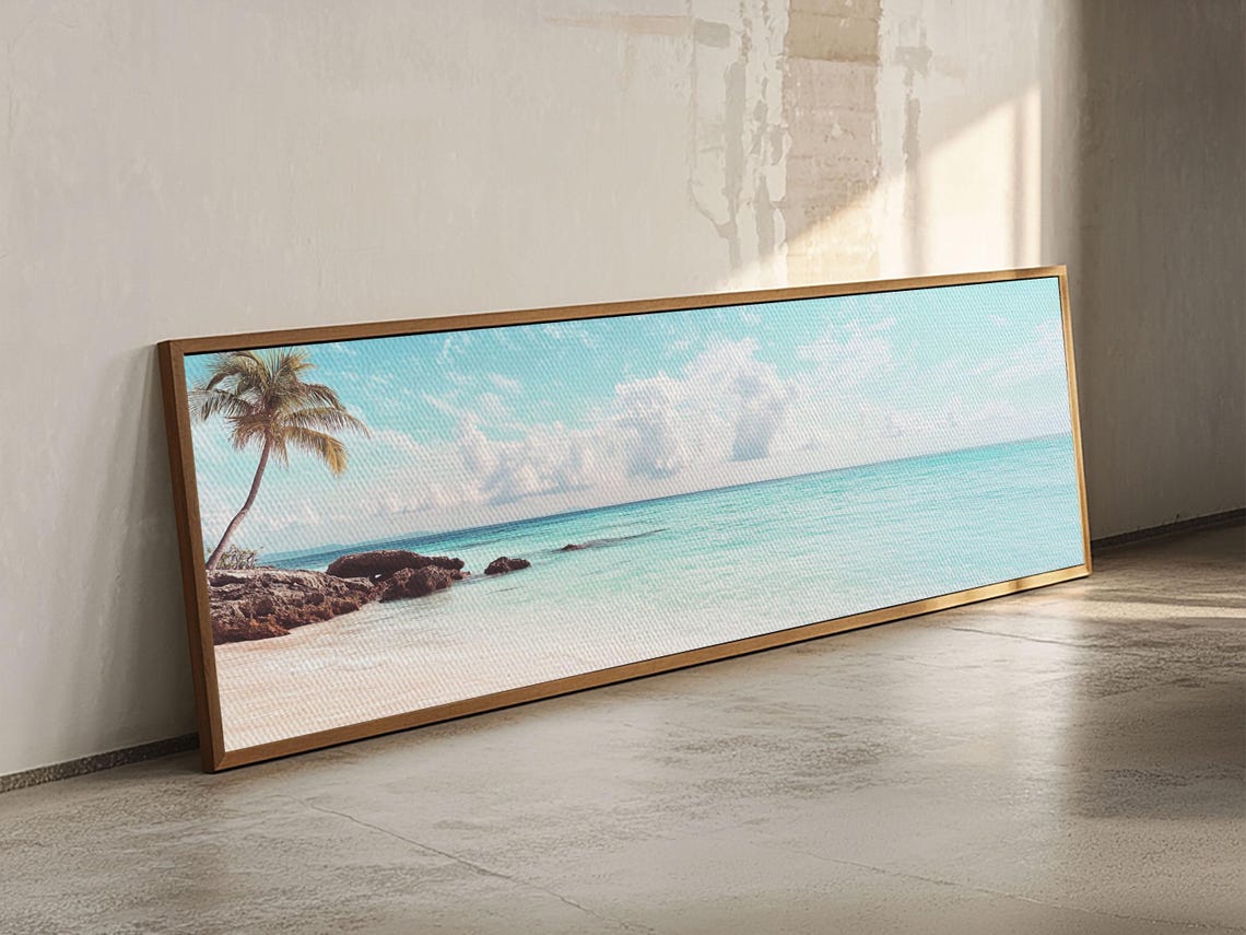 Tropical Beach Palm Tree Turquoise Water Panoramic Photography Poster - Image 2