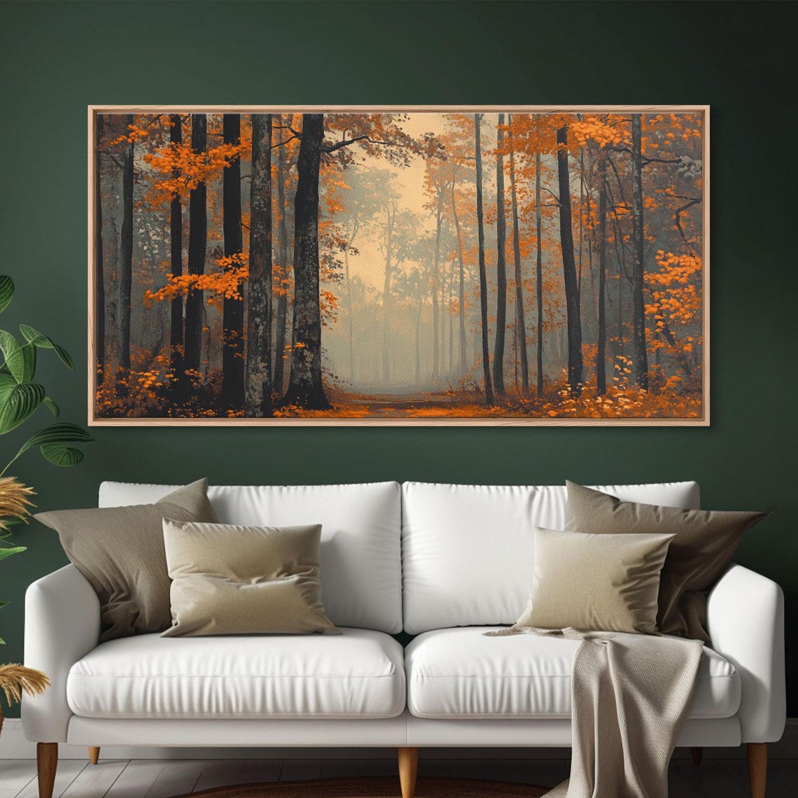 Moody Autumn Forest Tall Trees Orange Canopy Foggy Woods Poster - Image 3