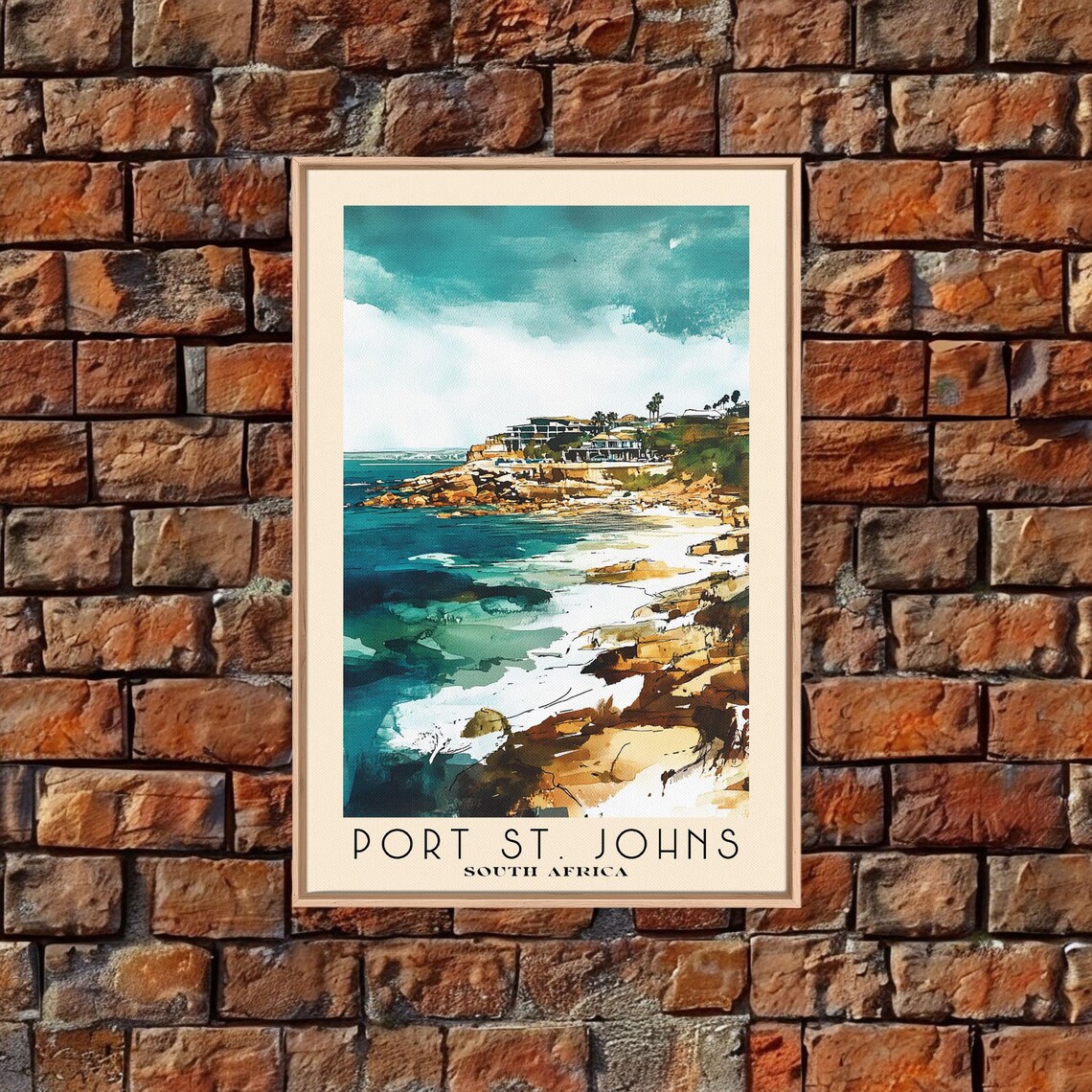 Port St Johns South Africa Rocky Surf Teal Coast Watercolor Travel Poster - Image 4