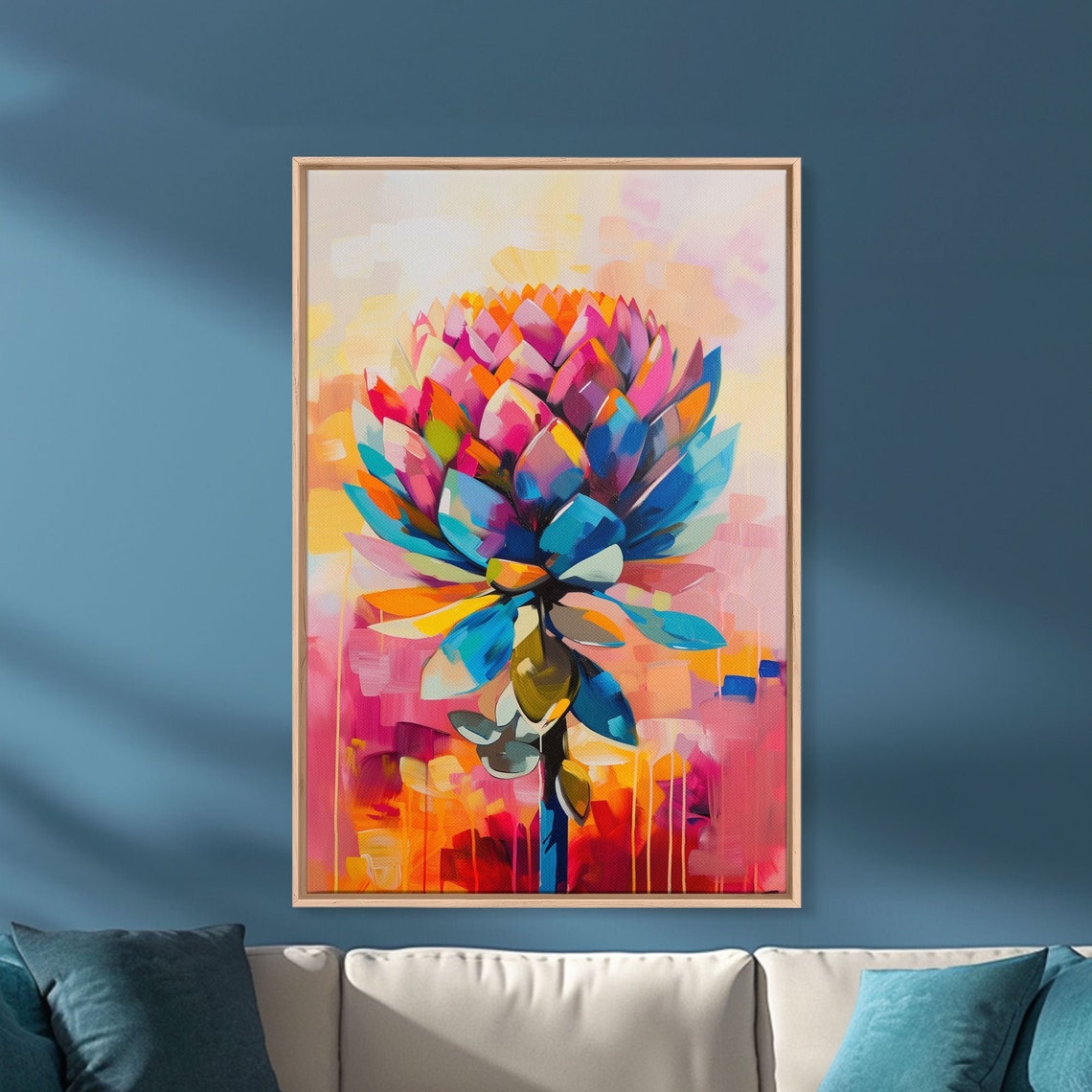 Colorful Abstract Bloom Pink Blue Orange Modern Flower Poster - Image 4
