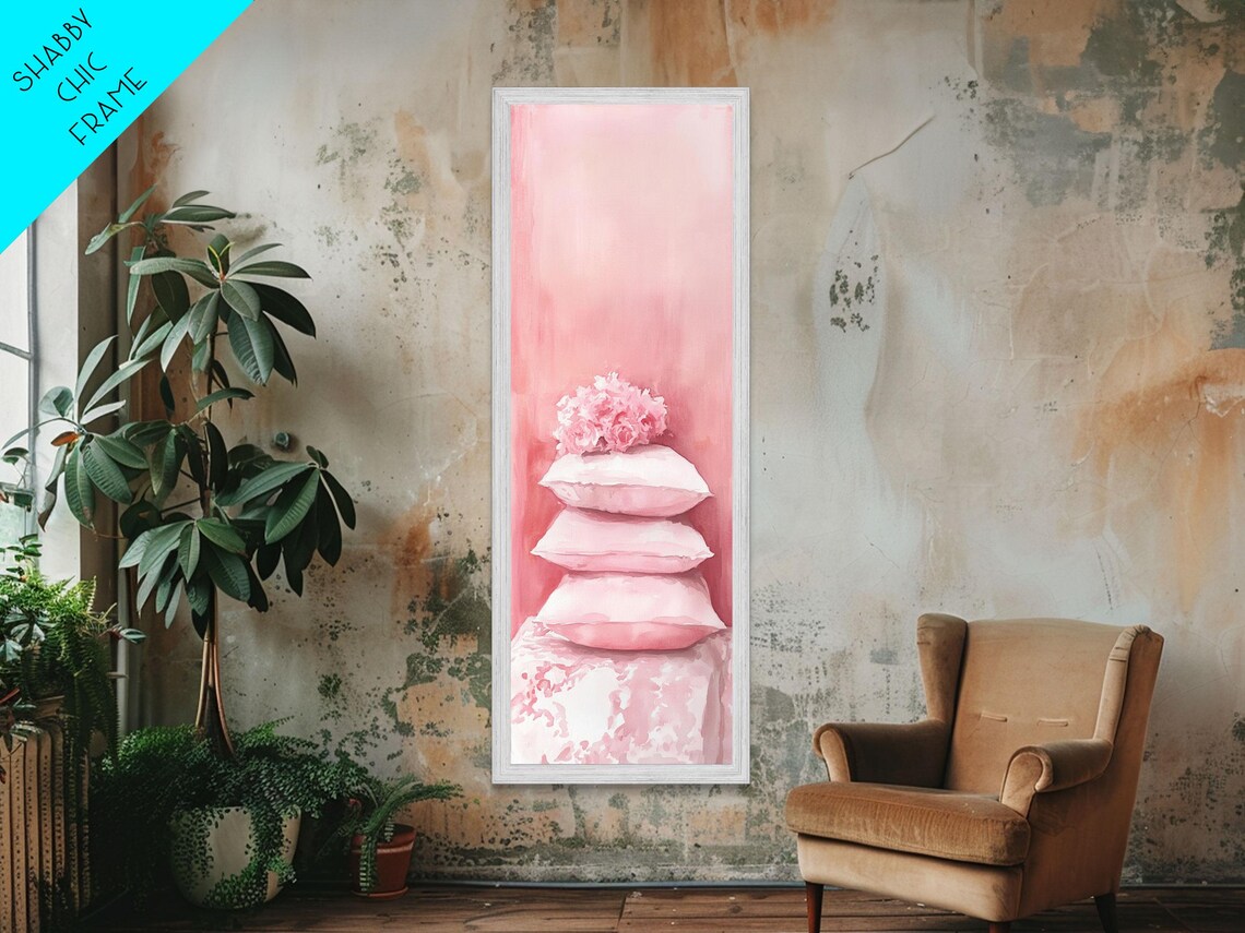 Pink Pillows And Peonies Watercolor Cozy Bedroom Decor Wall Art - Image 6