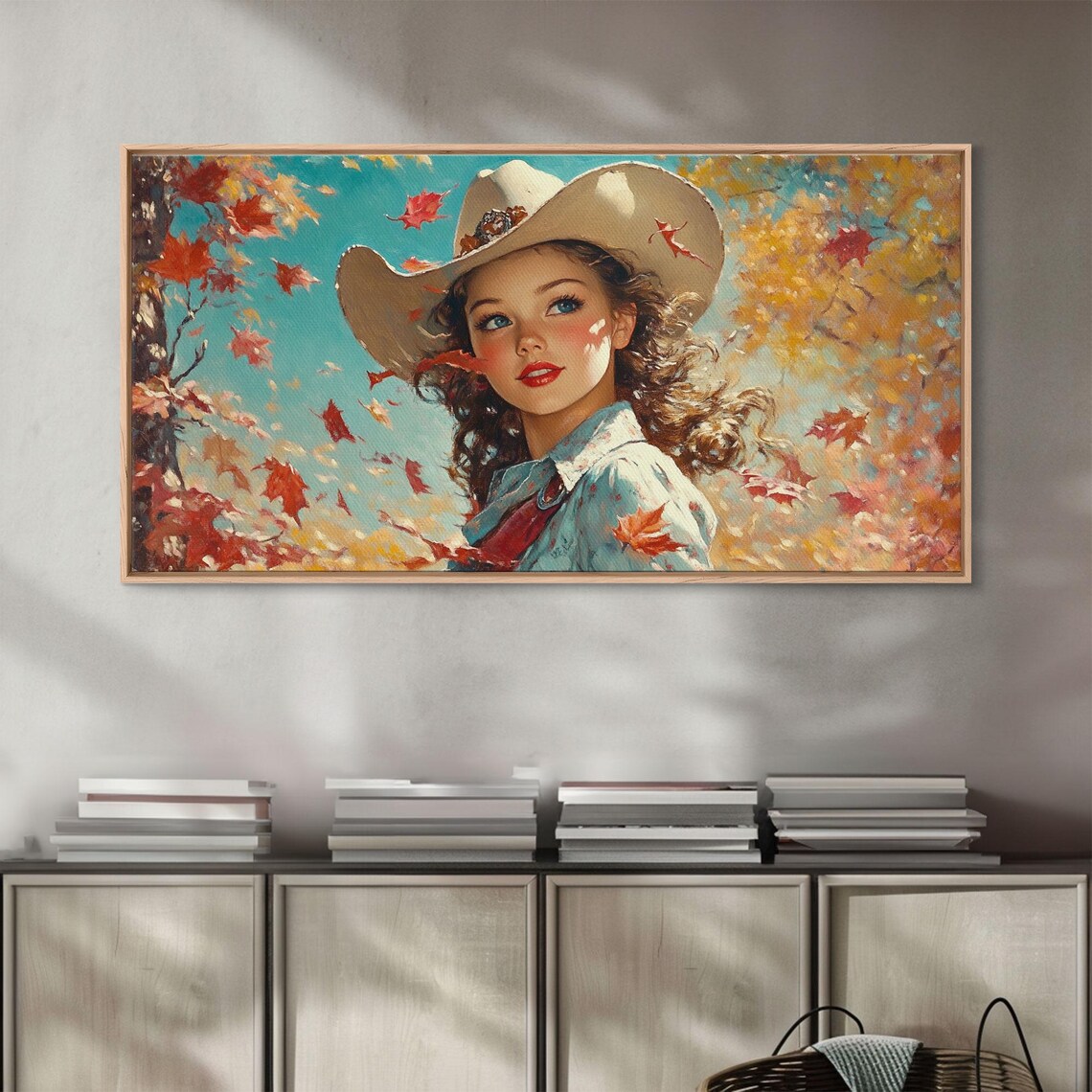 Cowgirl Cowboy Hat Autumn Leaves Falling Rustic Western Art Poster - Image 2