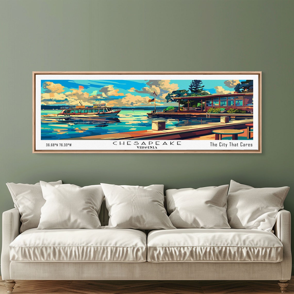 Chesapeake Virginia Panoramic Waterfront Ferry Marina Sunset Poster - Image 2