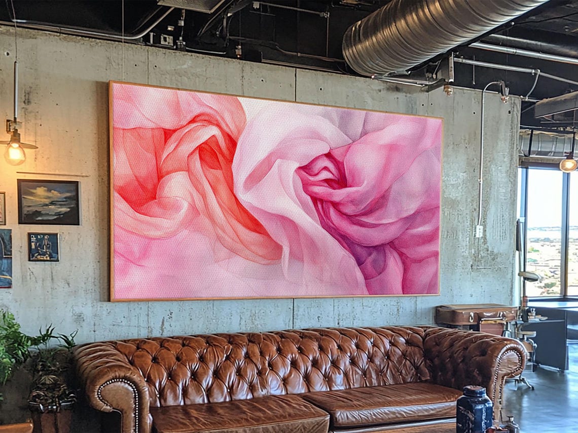 Flowing Pink Silk Roses Close Up Watercolor Abstract Romantic Poster - Image 2