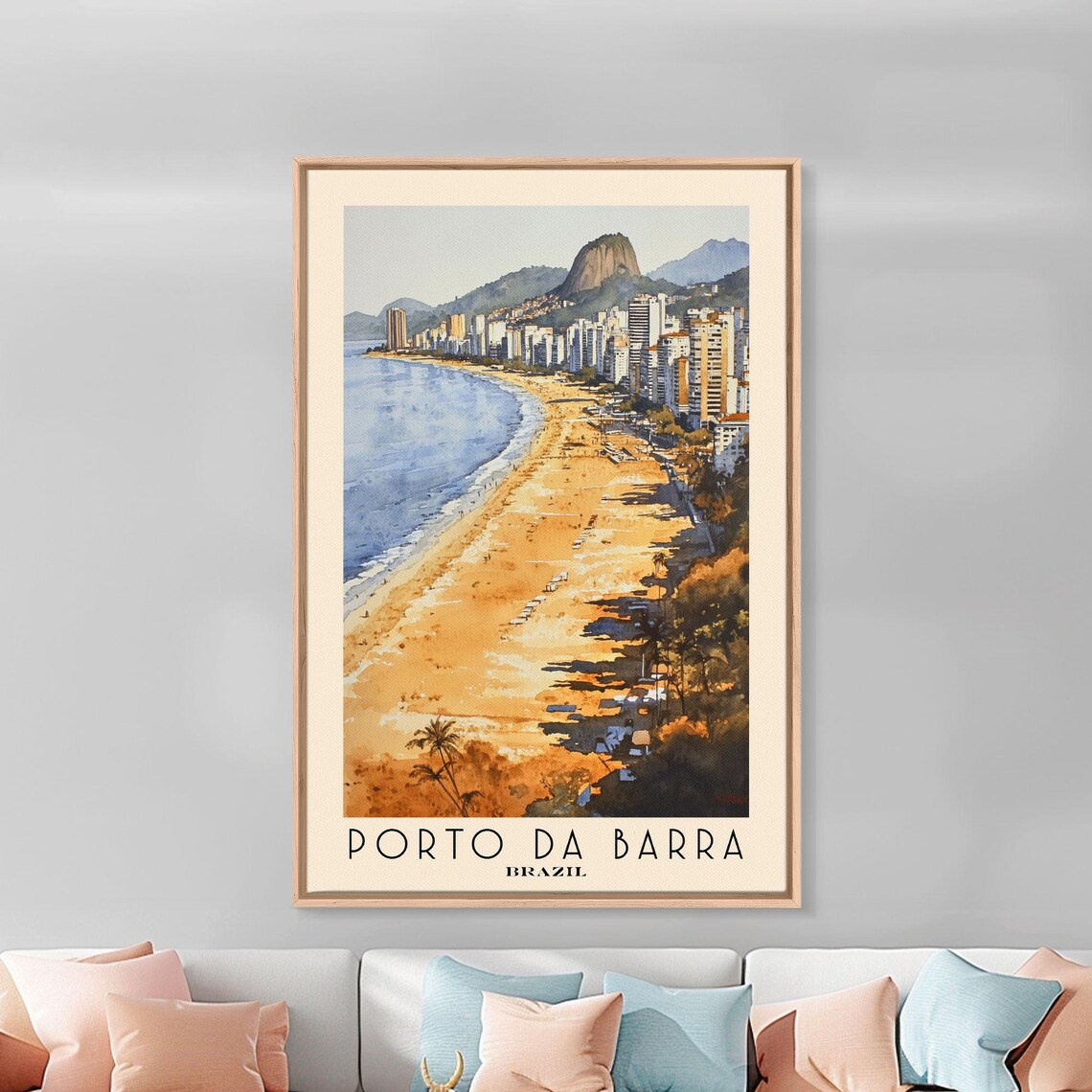 Porto da Barra Brazil Golden City Beach High Rises Watercolor Poster - Image 3