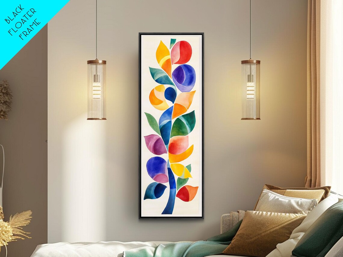 Colorful Watercolor Leaves Botanical Matisse Inspired Vertical Art Poster