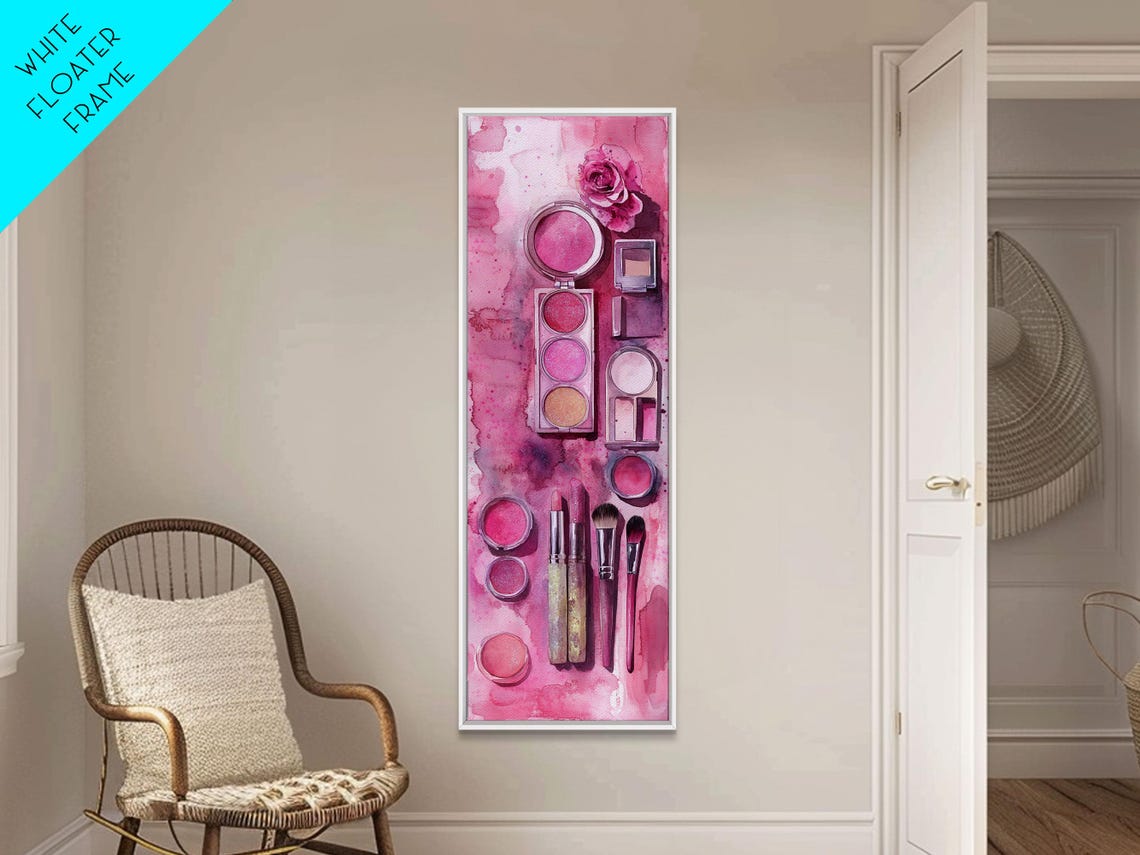 Pink Makeup Flat Lay Blush Palette Watercolor Beauty Art Poster - Image 6