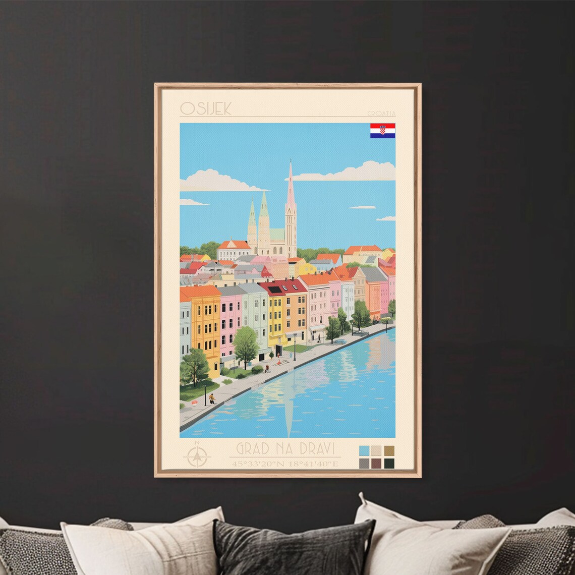 Osijek Croatia Riverfront Pastel Houses Church Towers Travel Poster - Image 2