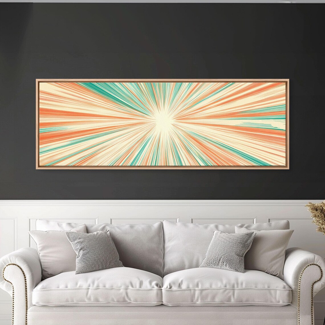 Mid Centery Modern Print Framed Mcm Style Wall Art Orange And Green Star Burst Art Deco Modern Art Above Sofa Decor