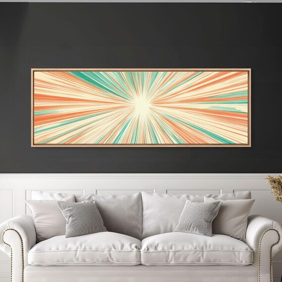 Mid Centery Modern Print Framed Mcm Style Wall Art Orange And Green Star Burst Art Deco Modern Art Above Sofa Decor