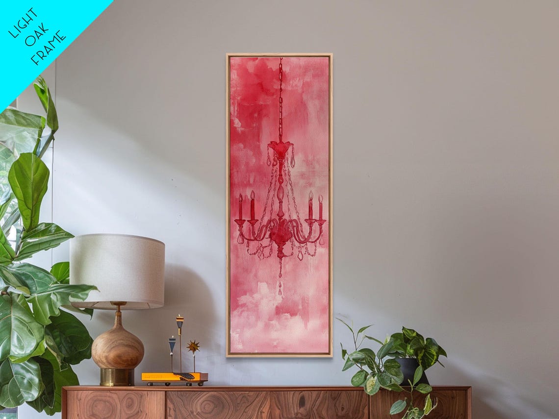Red Chandelier Silhouette Pink Wash Dramatic Romantic Art Poster - Image 6