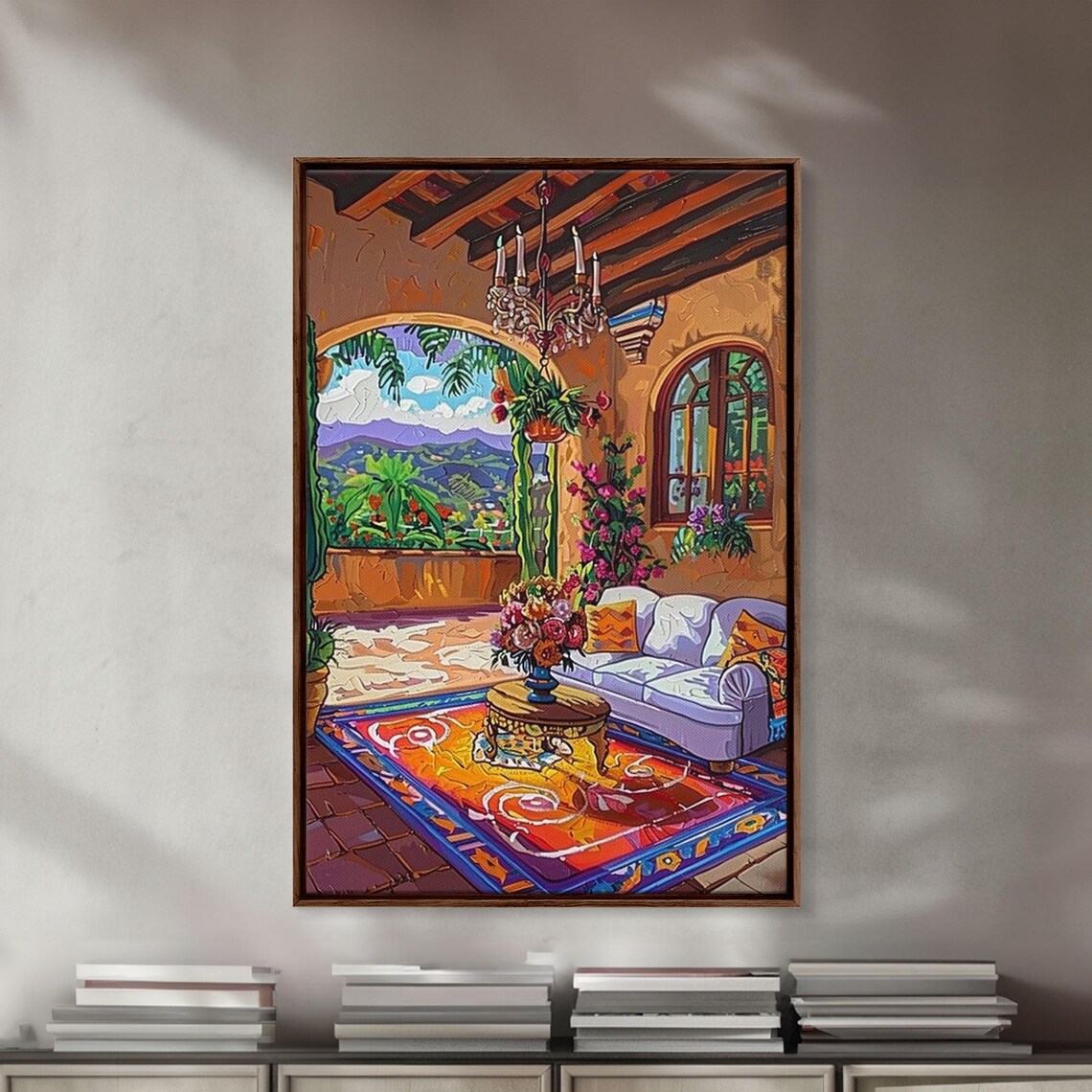 Mexican Terrace Chandelier Sofa Colorful Rug Mountain View Patio Art Print - Image 5