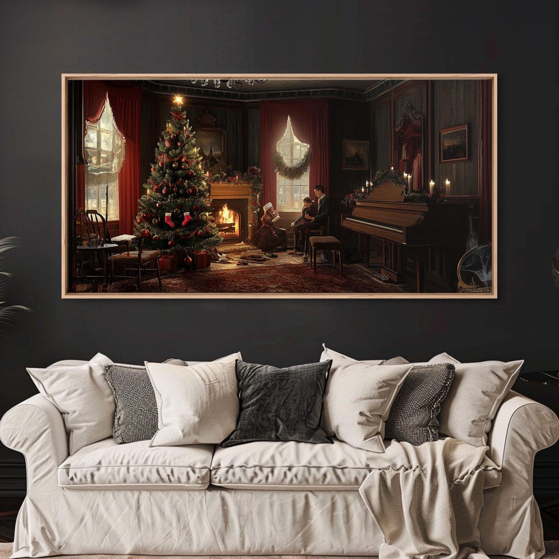 Victorian Christmas Parlor Tree Fireplace Elegant Vintage Wall Art - Image 3