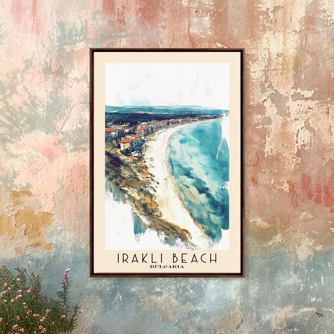 Irakli Beach Bulgaria Long Sandy Crescent Bay Watercolor Travel Poster - Image 4