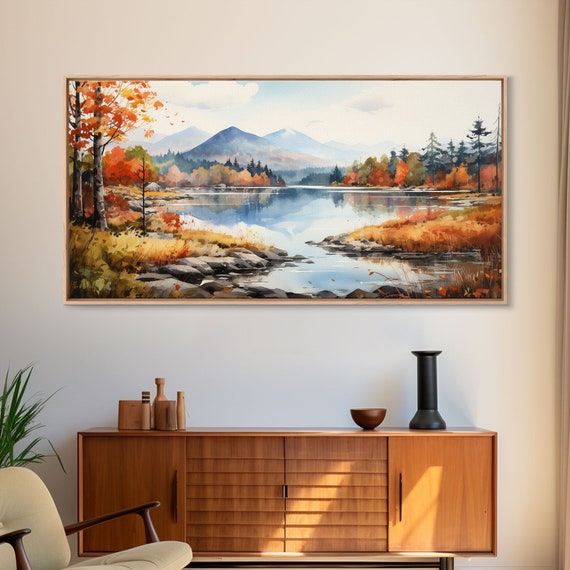 Fall Art River Wall Art Nature Art Watercolor Wall Art Print Wall Hanging Panoramic Art Ranch House Decor New Homeowner Gift