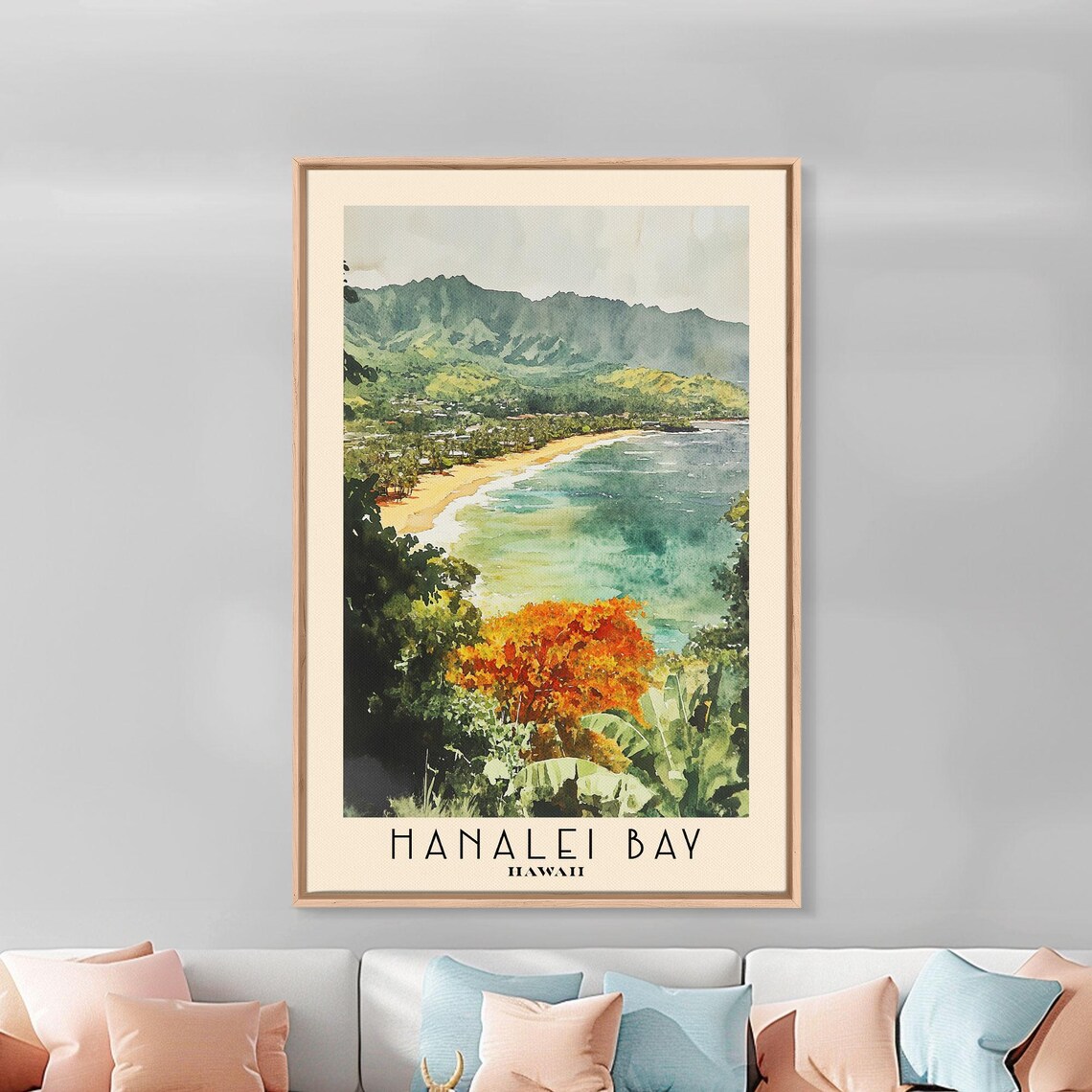Hanalei Bay Hawaii Lush Tropical Bay Mountain View Watercolor Poster - Image 3