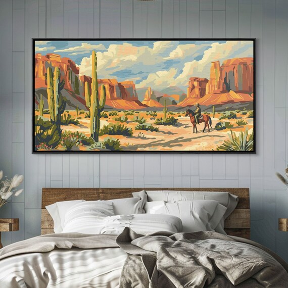 Lone Cowboy In Desert Landscape Framed Print Perfect For Rustic Living Room Art Western Wall Art Home And Bedroom Decor