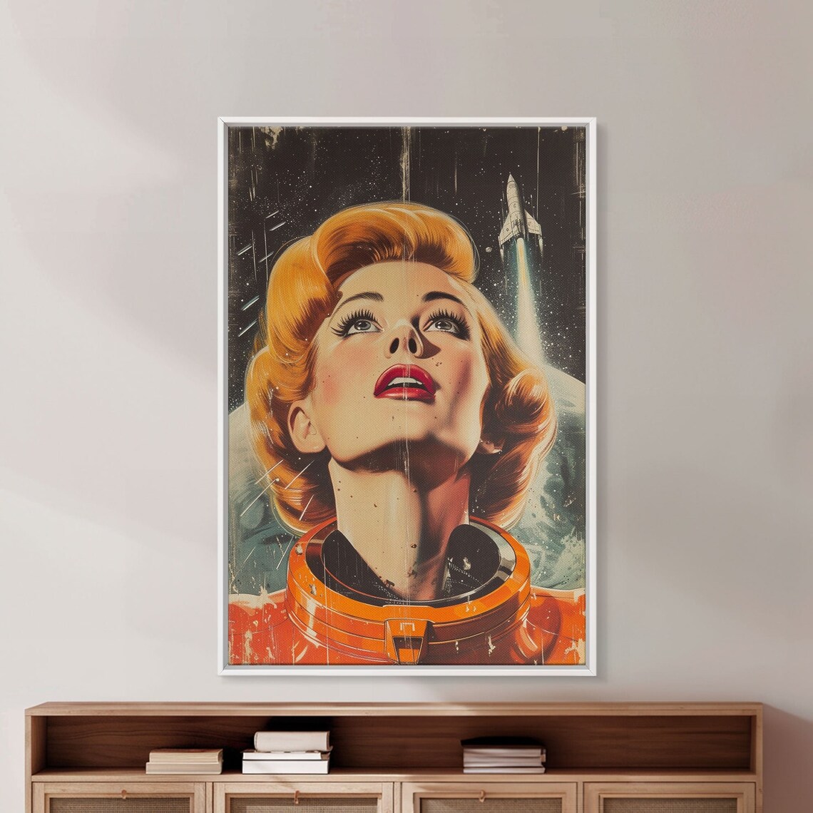 Mid Century Atomic Age Space Poster, Astronaut Woman - Image 2