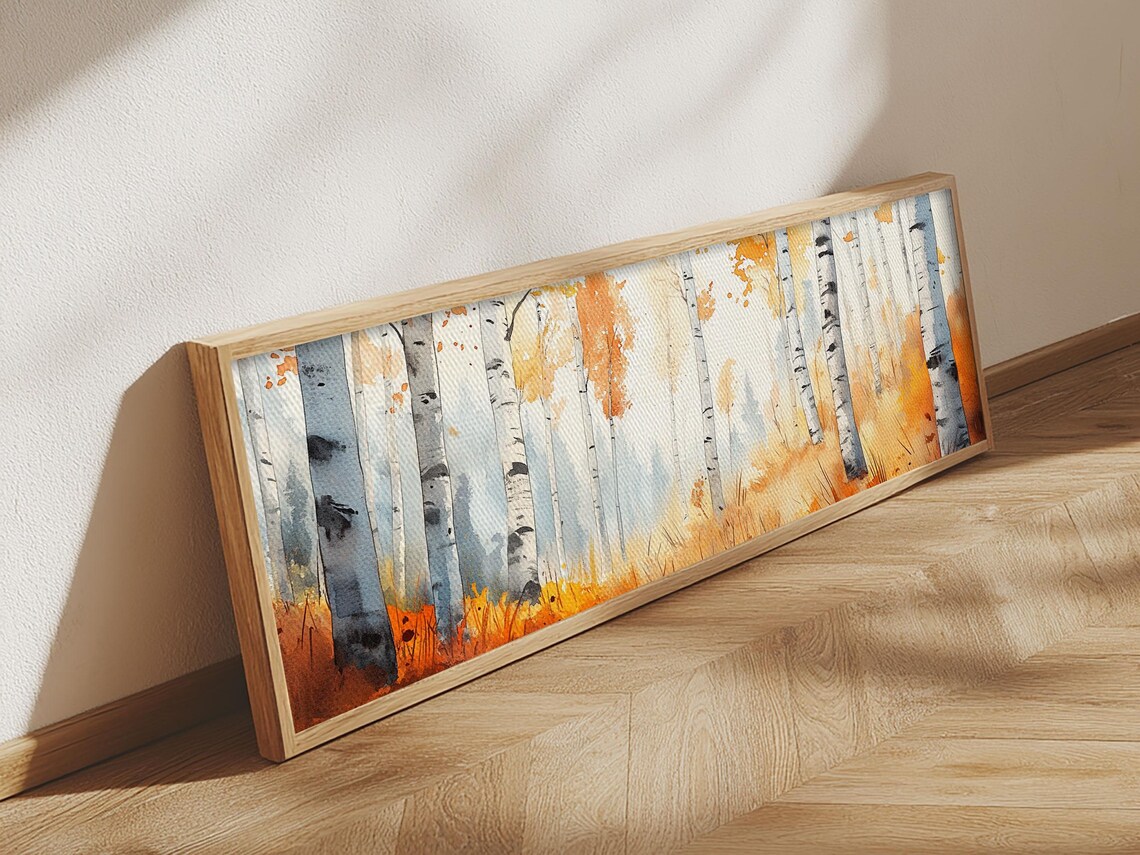 Birch Tree Art Birch Tree Painting Print Panoramic Birch Tree Wall Art Birch Trees Painting Watercolor Forest Art Print Fall Wall Decor - Image 3