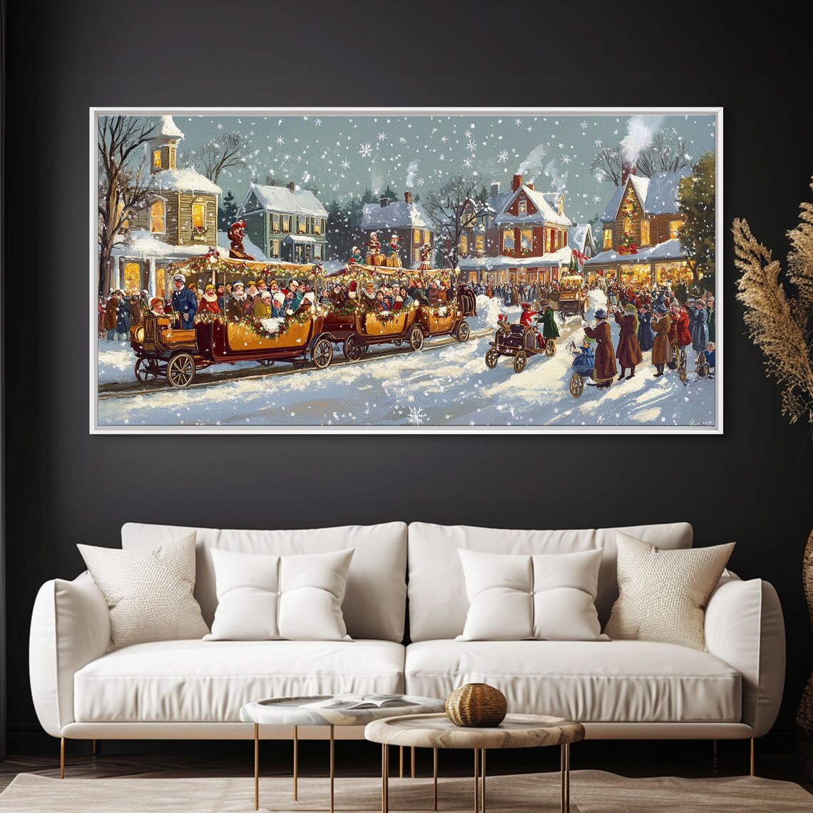 Vintage Christmas Parade Decorated Cars Snowy Street Festival Poster - Image 4