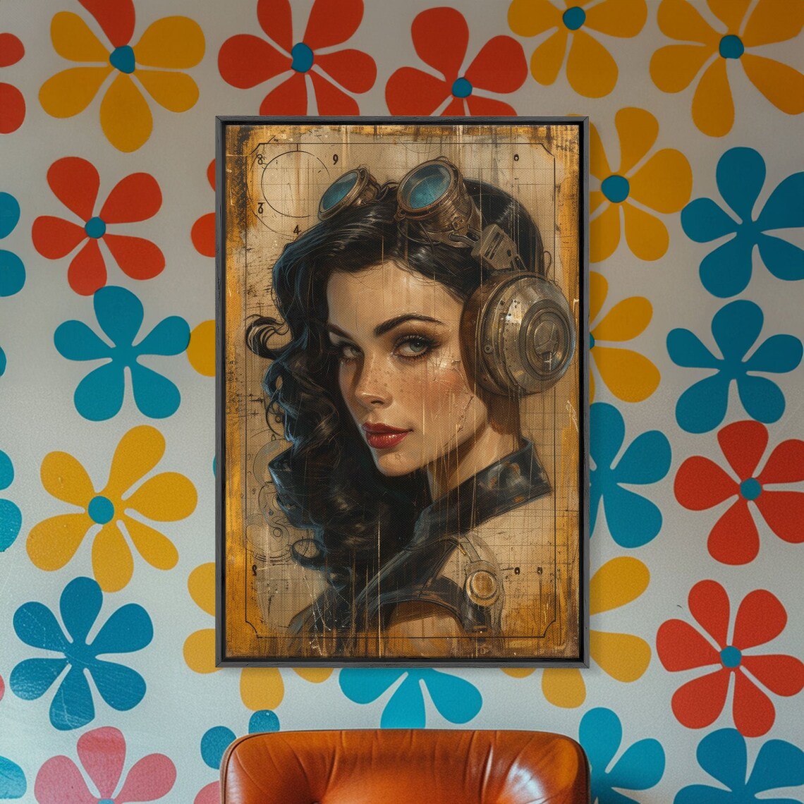Steampunk Pin Up Pilot Poster Woman with Goggles Vintage Aviator Art - Image 5